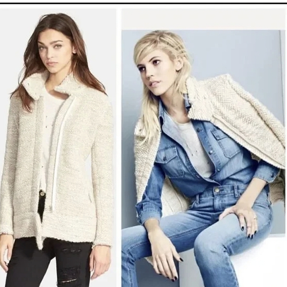 IRO Cream Bouclé Open Cardigan Sweater